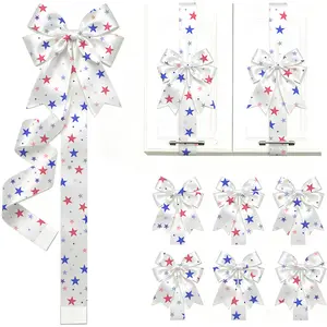 Lime Green and Red Large Bow Tassel Garland, 78.74in × 2.48in Polyester Fiber Home Decor for Independence Day Cabinet Door Decor