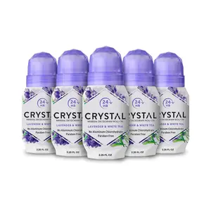 CRYSTAL Deodorant Mineral Deodorant Roll-On, Lavender & White Tea 2.25 oz (Pack of 5)