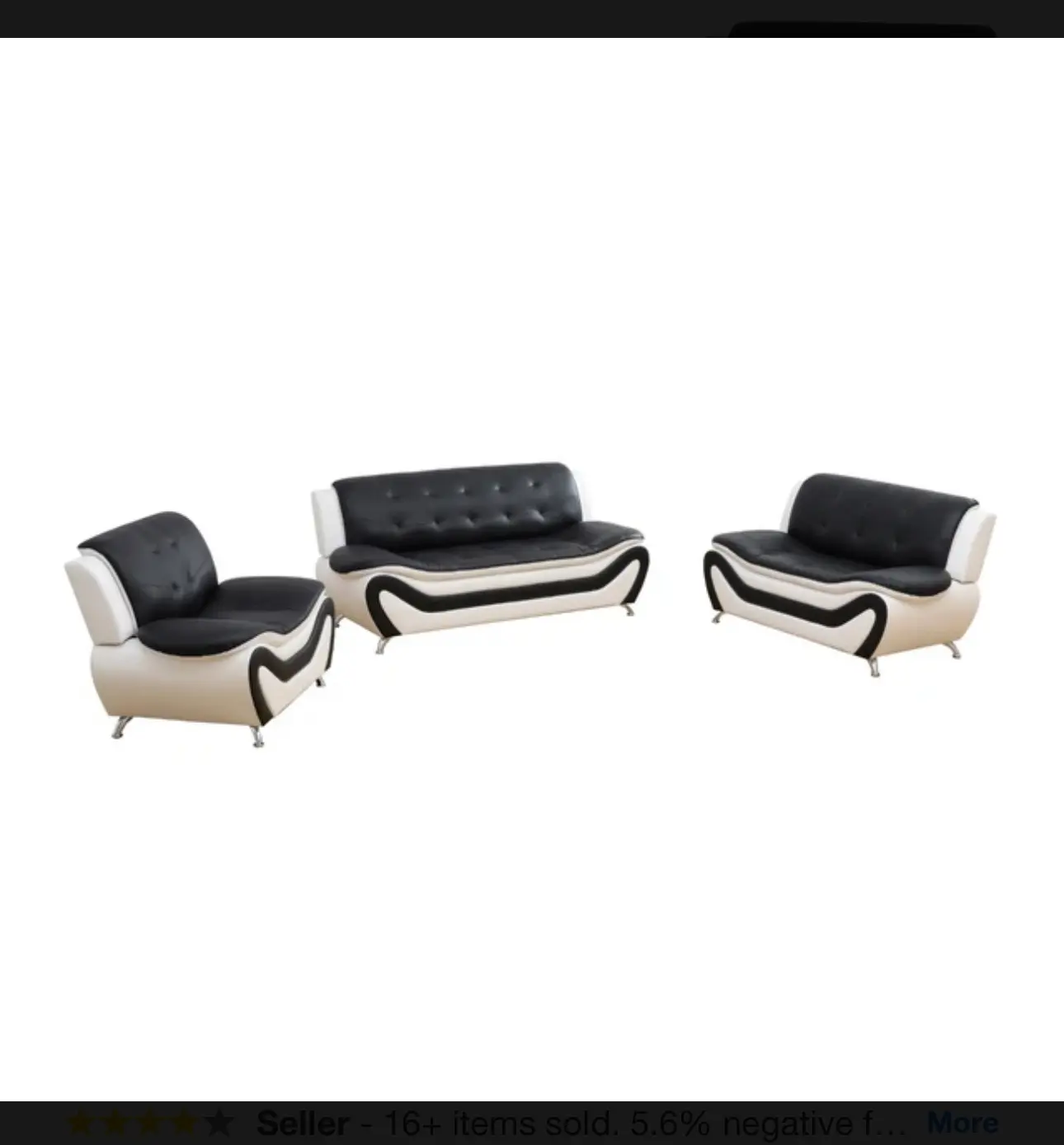 Black & White Faux leather 3-Piece Couch Living Room Sofa Set