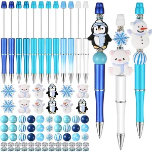 12 Set Plastic Beadable Pens Assorted Bead Pens   Round Spacer Set Black Ink DIY Ballpoint for Women Men  Office Supplies(Polar )