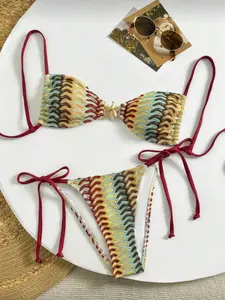 Women's Bikini Set with Starfish Decoration, Strapless Triangle Top and High Cut Bottoms, Sexy Beach Vacation Wear, Colorblock Bikini, Bikini Swimsuit Set