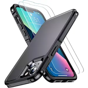 SPIDERCASE Designed for iPhone 13 Case, [10 FT Military Grade Drop Protection] [with 2 pcs Tempered Glass Screen Protector] Case for iPhone 13 6.1 inch (Black)