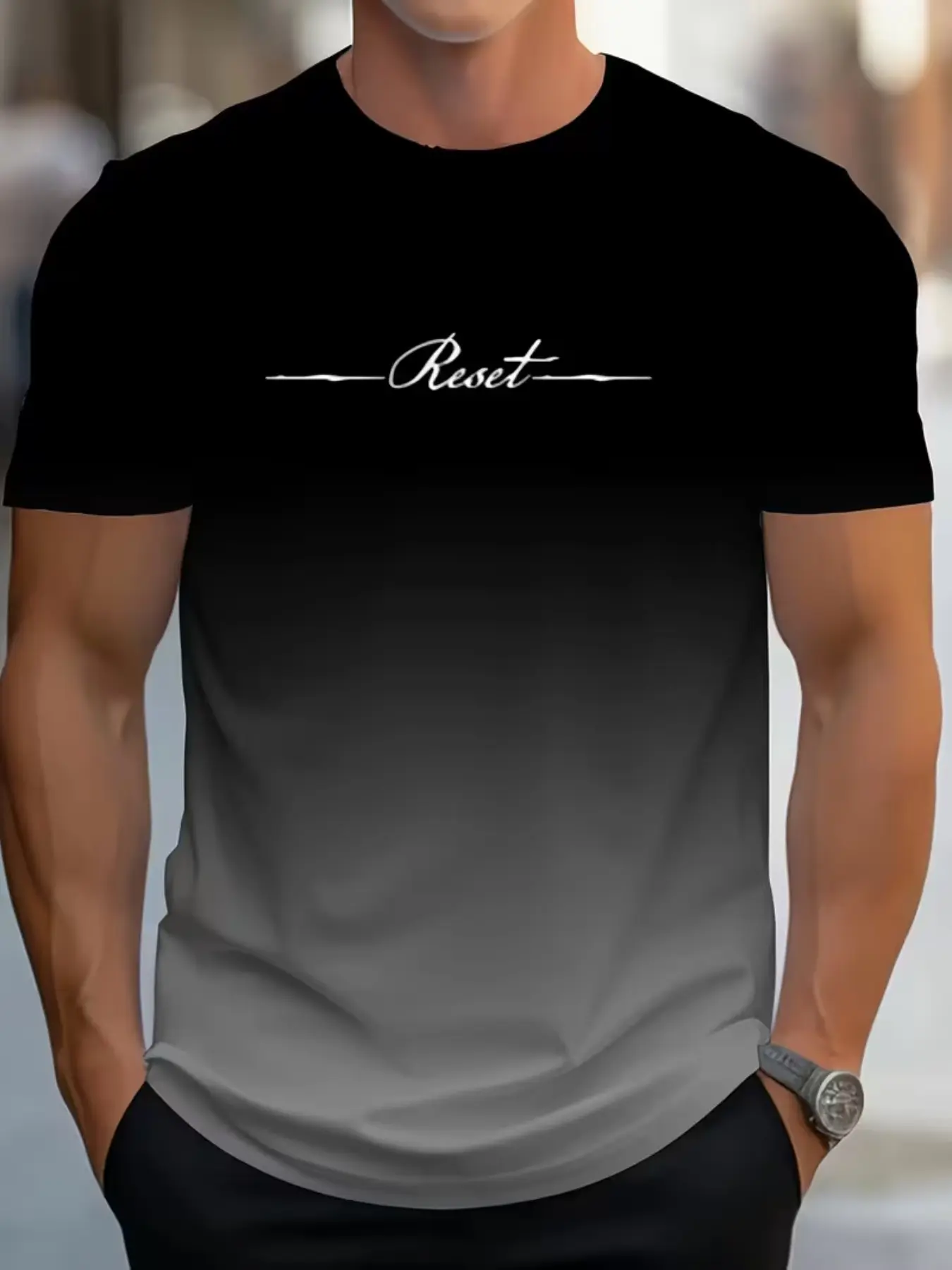 Men's Multicolor Short Sleeve T-Shirt, Geometric Pattern, Fitted Long Style, Minimalist Design, All Seasons Wear, H Type