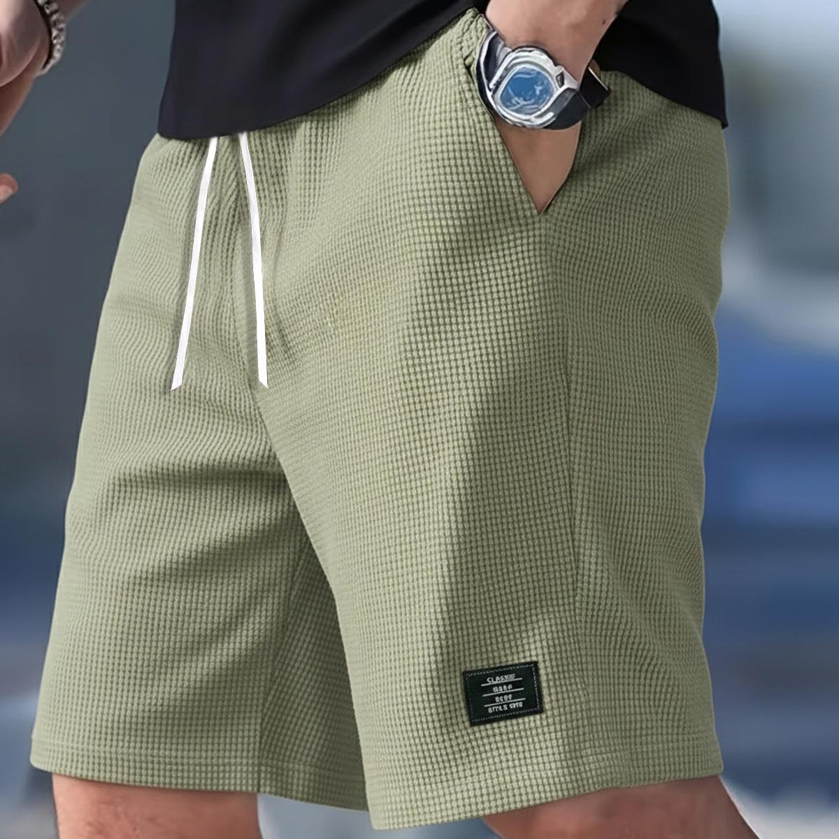 Men's Textured Casual Shorts with Drawstring Waist, Lightweight Polyester Fabric, Pockets for Casual Wear, Beach or Outdoor Activities, EverydayShorts | Drawstring Waist Shorts | Lightweight Shorts  Menswear