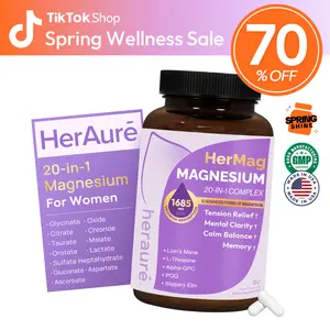 HerAuré 20-in-1 Magnesium Complex 1685mg – For Brain Fog Relief, Reduce Overthinking & Calm Mind, Stress Relief & Sleep Comfort, Supports Digestion, Muscles & Energy, with 12 Advanced Forms of Magnesium, B6, Zinc & Slippery Elm