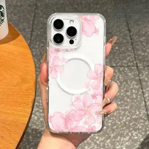 Magnetic TPU Cellphone Cover, Slim-Fit Shockproof Protector Accessories with Romantic Flower Bloom Design for Soft Girl Aesthetic, Drop-Resistant Case for iPhone 11/12/13/14/15/16/17 Pro, ProMax, Plus Devices