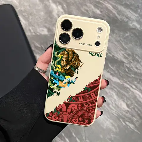 Mexican Eagle Aesthetic TPU Silicone Cellphone Case - Shockproof Smartphone Casing for iPhone 12-18 Devices (18,17 Pro Max,16,15 Plus,14,13) - Cultural Art Travel Accessories | HY97