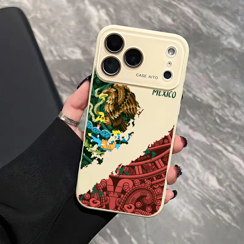 Mexican Eagle Aesthetic TPU Silicone Cellphone Case - Shockproof Smartphone Casing for iPhone 12-18 Devices (18,17 Pro Max,16,15 Plus,14,13) - Cultural Art Travel Accessories | HY97