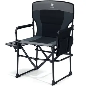 [Summervibes] EVER ADVANCED Heavy Duty Oversized Directors Chair for Outdoor, Portable Folding Camping Chair with Side Table and Pocket, Supports 400 lbs, for Lawn, Sports, Fishing, Picnic, Beach, Black