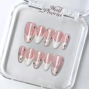 NailPhoria SNOW PEARL - Handmade Press-On Nails | Reusable, Salon-Quality, Long-Lasting, Glossy Design