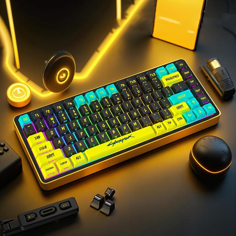 Cyberpunk Theme Keycap, 1 Set 129 Keys OEM Height PBT+PC Material Side Engraving Light Transmission Process Keycap, Universal Gaming Keyboard Keycap, RGB Backlight Keycap