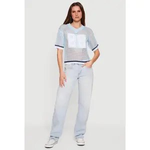 Graphic Short Sleeve Crochet Knit Jersey