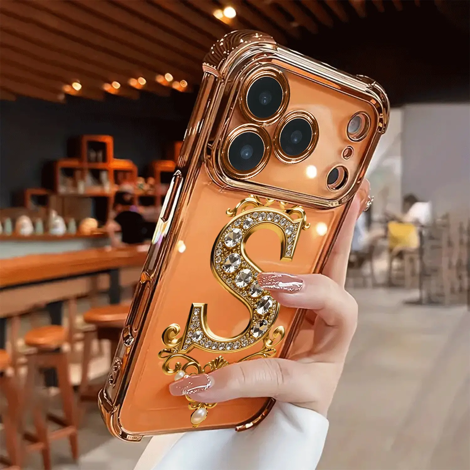 Non-3D Raised TPU Full-Coverage Lens Smartphone Case - Patterned Diamond & Gold "S" Design, Shockproof, Drop-Proof, Non-Slip Accessory for iPhone 11,X,XS,17,16,15,14,13,12 Series & Pro,ProMax,Plus,Air Models, Accessories