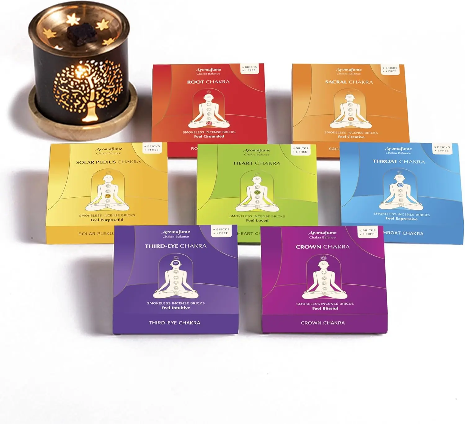 7 Chakra Incense Brick Super Set by Aromafume | 63 bricks & Tree of Life Exotic Burner | Smokeless Incense Set for Chakra Balance | Yoga & Meditation Gifts | Incense Kit for Plexus, Root Chakra & more