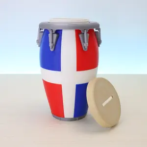 Dominican Flag Conga Drum Piggy Bank Handcrafted Vibrant Colors Authentic Design Durable Ornaments 7 Inches Height Cultural Flair PLA Material