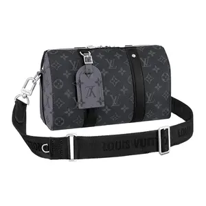 Louis Vuitton City Keepall Handbag for Men – Classic Monogram Canvas with Leather Trim, Adjustable Detachable Strap, Black