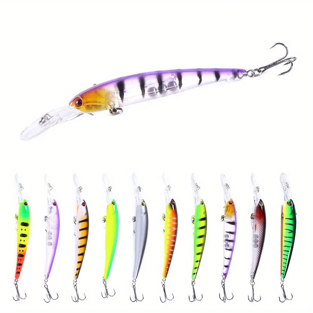 10pcs Long Cast Slow Sinking Minnow Hard Bait Multicolor Set, Saltwater Deep Water Fishing Lures, 10g/0.35oz 12.5cm/4.9inch, Realistic Action, Durable Trolling Bait for Pike Bass, Saltwater Fishing Lures