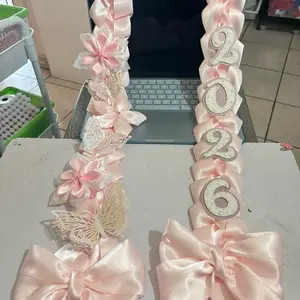 Pink Floral Graduation Leis with Butterflies