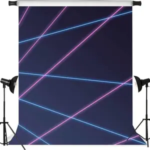 Polyester Photo Backdrop, 1pc Summervibes Backdrop with 2D Flat Blue-Purple Laser Lines - Photography Tool for Portrait Photography, Photo Booths
