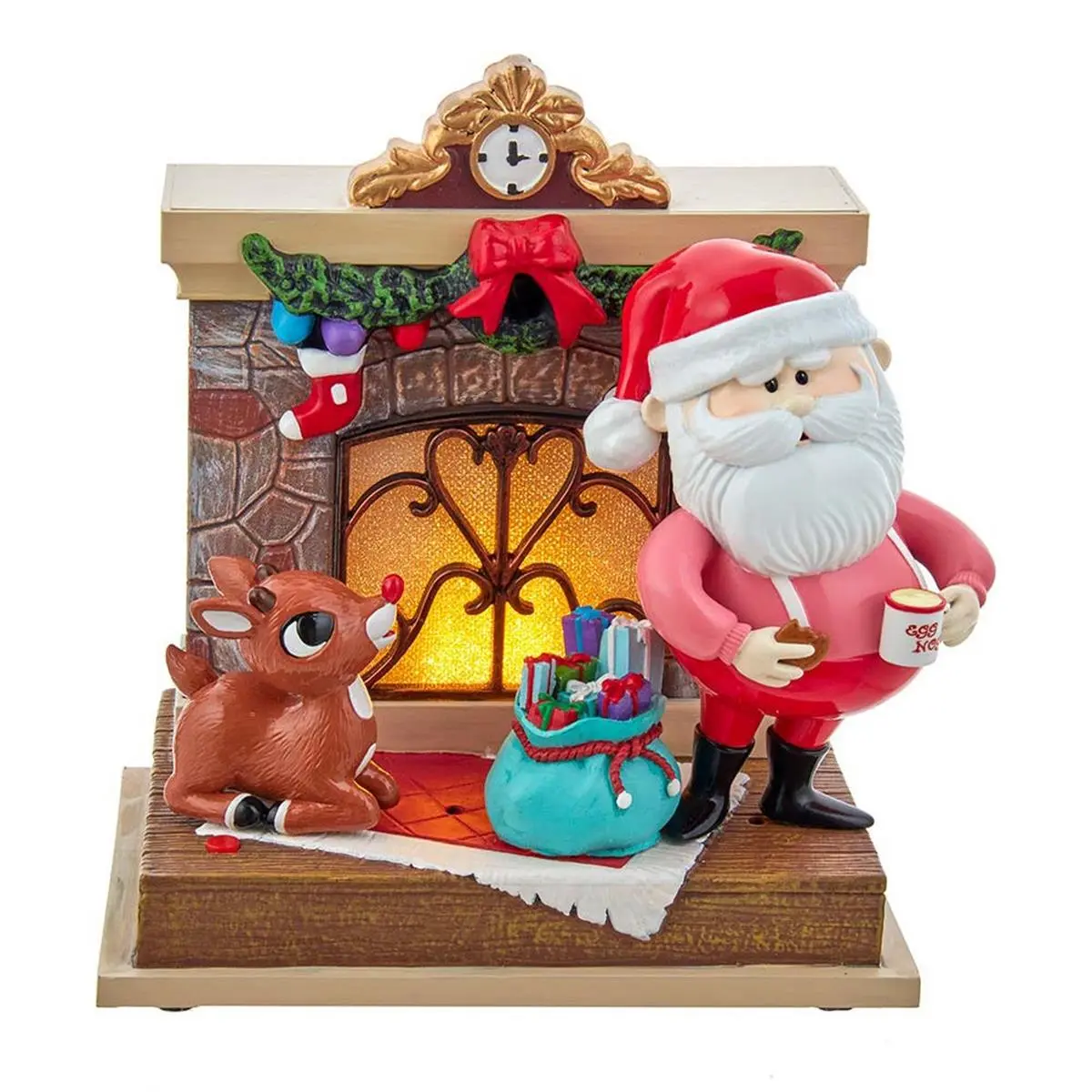 212 MAIN Kurt Adler 7 in. Battery-Operated Plastic Santa Scene Ornament, Fireplace Table Decor, Christmas Festive Home & Party Supplies, Ornaments