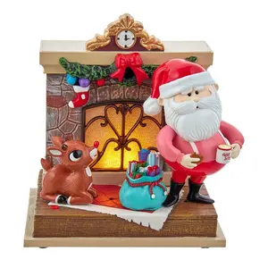 Rudolph The Red Nose Reindeer  7 in. Kurt Adler Battery-Operated Rudolph & Santa Fireplace Table Piece