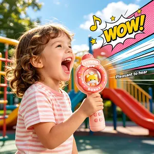 Donut-shaped multifunctional  Light  karaoke microphone, with voice changing, recording, and music playback functions—fun party toy, ideal gift choice
