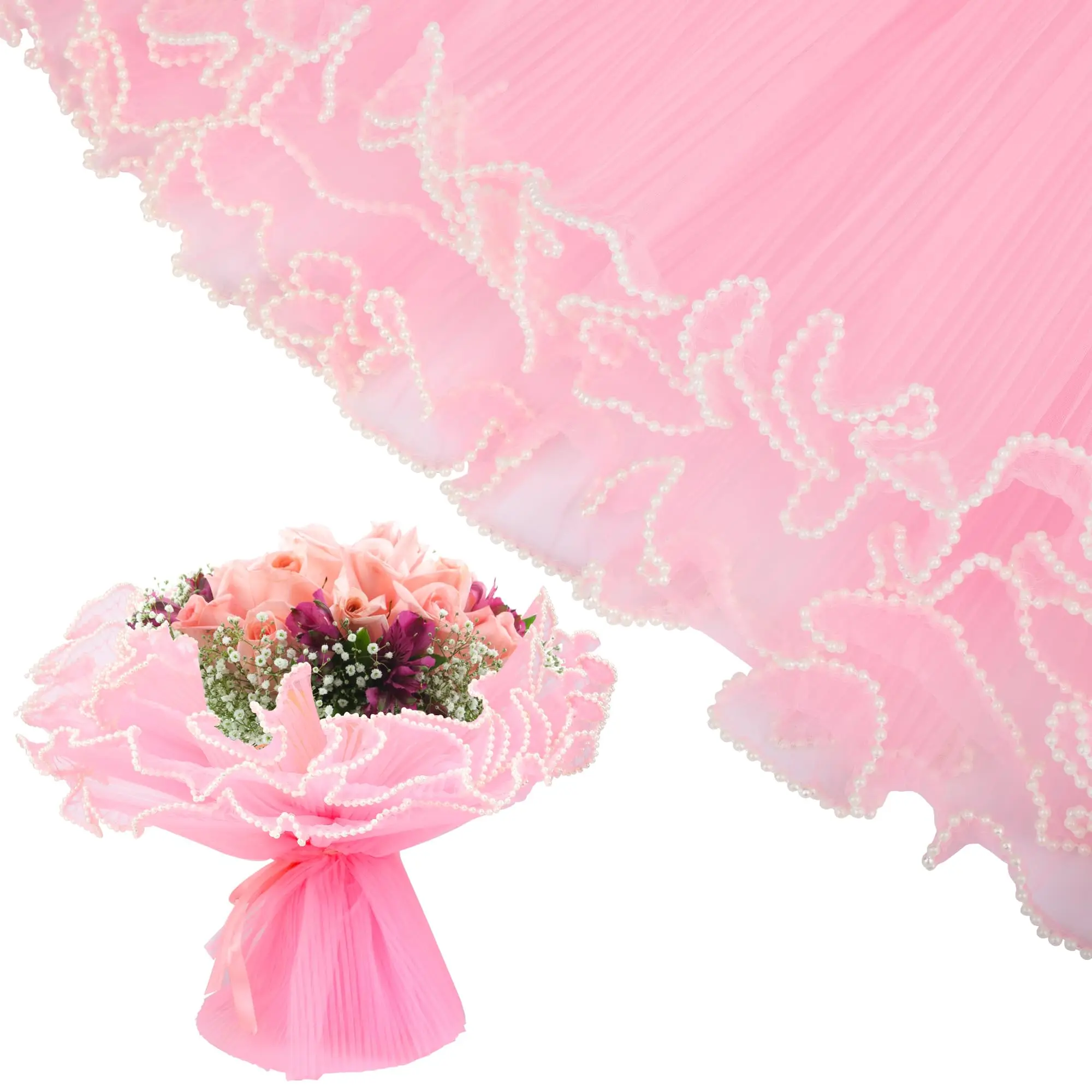 1pc Bouquet Wrapping Paper, Flower Bouquet Wrapping Paper Bouquet Wrapper, Gift Wrapping Supplies Ideal for Valentine's Day and Special Occasions with White, Black, and Light Pink (pink)11inch*141inch