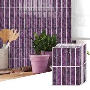 12/24pcs Removable Decorative Splash Proof Wall Tile With Textured Finish,Violet Tile Stickers,Waterproof And Splash Proof Function, Easy Installation,Quickly Renovating Kitchen, Bathroom Or Fireplace, Removable Decorative Backsplash