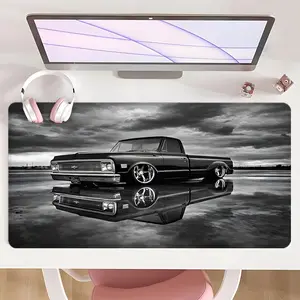 [Mouse Desk Pad] Non-Slip Mouse Pad Large Gaming Mouse Pad With Rubber Base & Stitched Edge Classic Black Retro Truck Design Desk Top Protector Mat For Home & Office Holiday Gift
