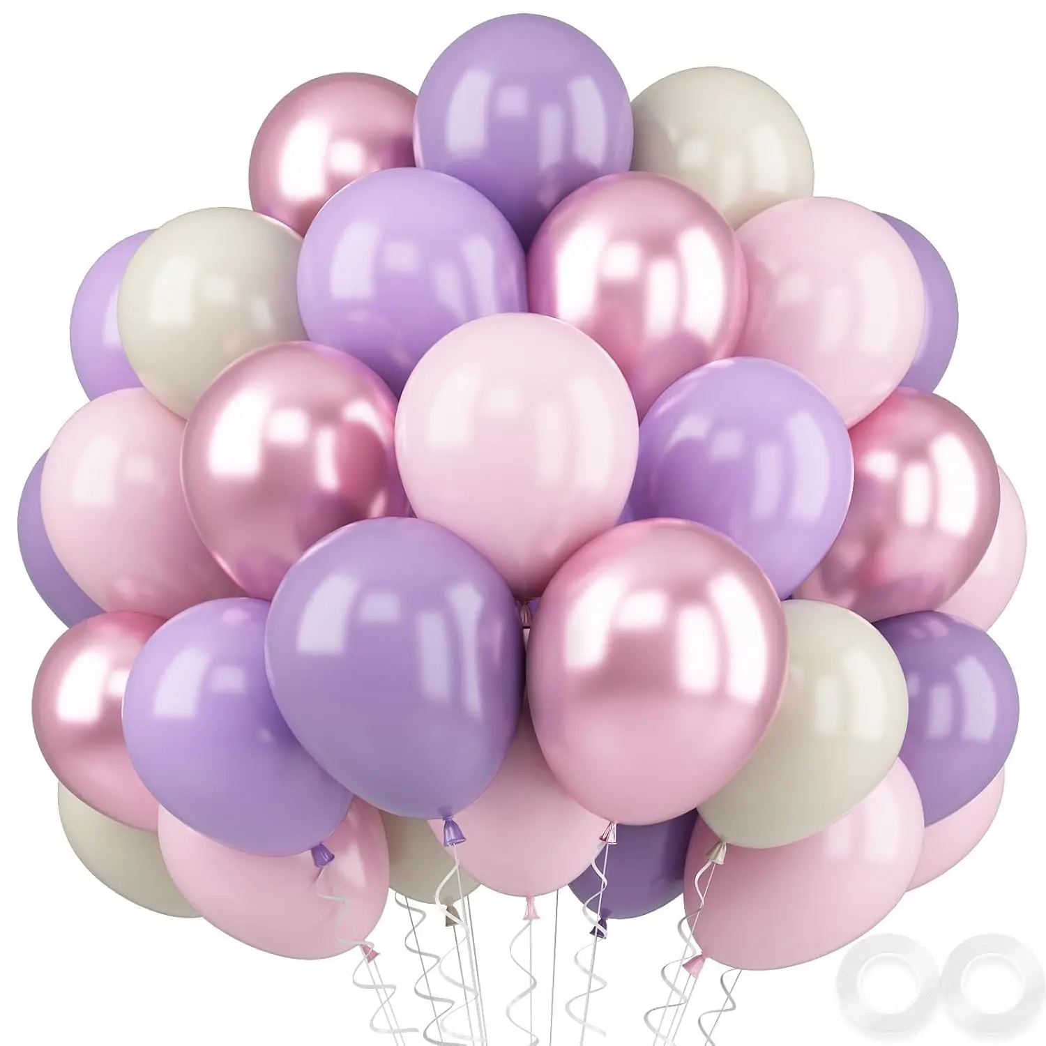 52 Pcs 12 Inch Metallic Chrome Pink And Purple Latex Balloons For Girls Birthday, Baby Shower, Wedding Party Decoration