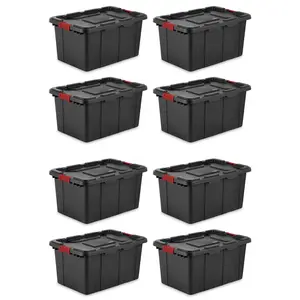 Sterilite Durable Rugged Industrial Tote w/Red Latches, Black Organiser Boxes