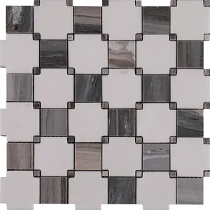 Chessboard White Brown Marble Backsplash Mosaic Floor and Wall Tiles (12x12 inch) DP5931