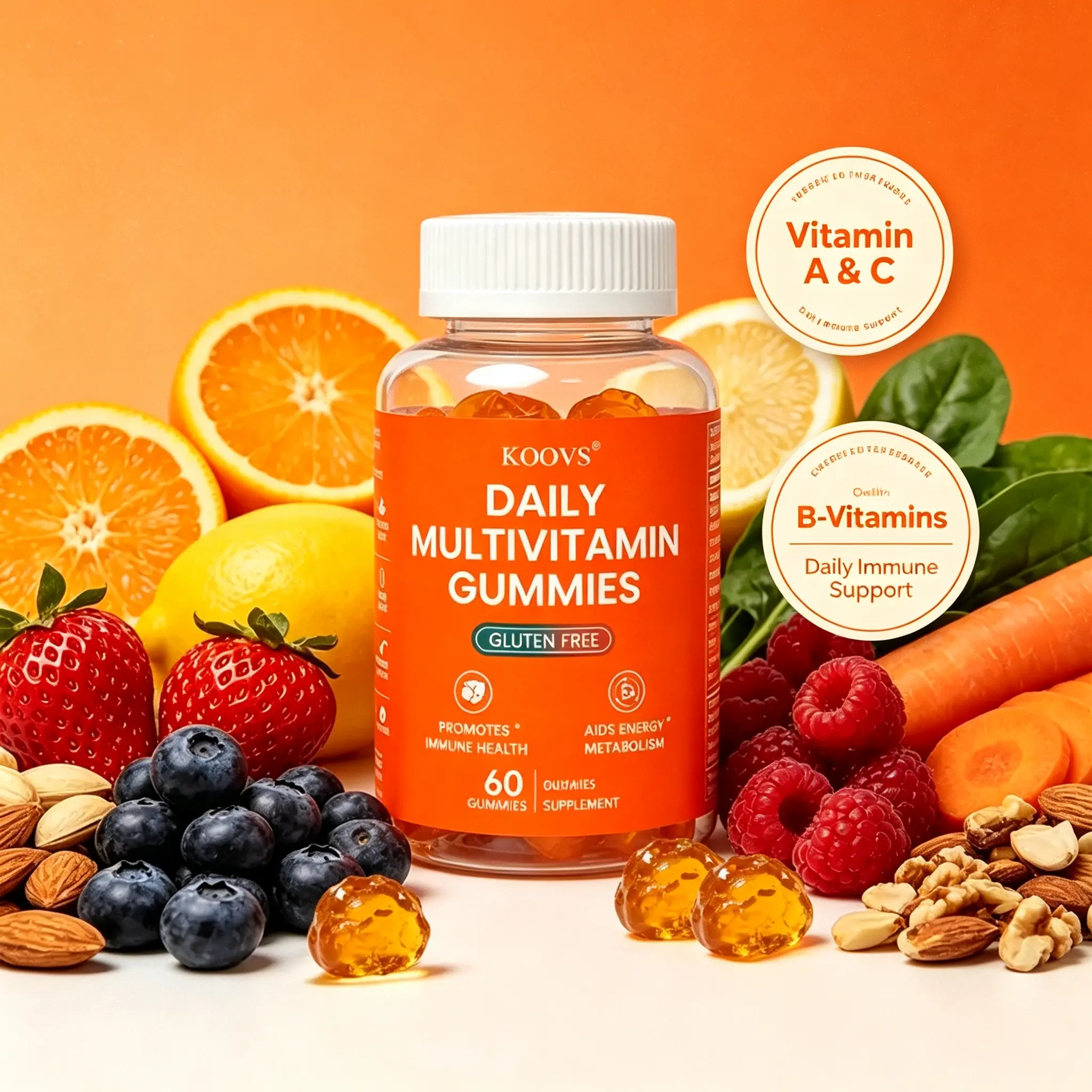 KOOVS Daily Multivitamin Gummies - Essential Vitamins & Minerals Support for Immune & Energy - Delicious Chewable Supplement for Adults, boost immunity vitality, limited time sale,  support body wellness, heighten er