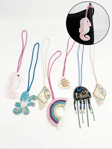 Handmade Mini Jellyfish Rainbow Beaded Charm, Cute Fabric Patch Decoration, Bag Backpack Keychain, Versatile Hanging Ornament