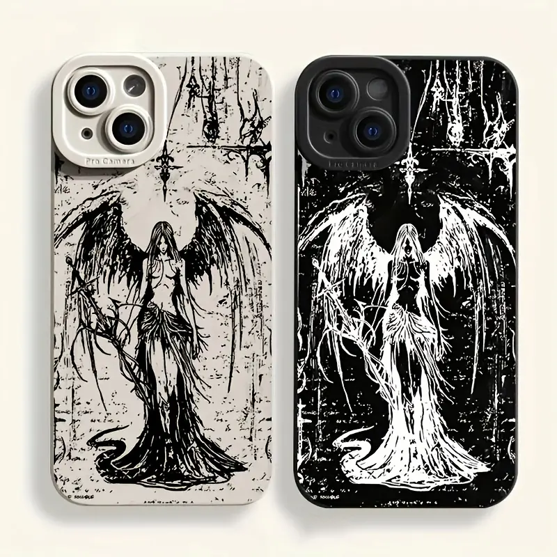 A matte anti-drop phone case with angel wings pattern for iPhone 17 Air/16 Plus/15 Pro Max/14 Pro/13/12/11/XS Max/X phone case, perfect choice for Halloween gifts for family, friends, lovers, girlfriends MS271