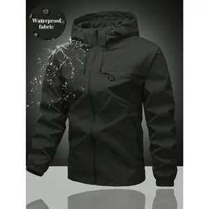 Men's zipper drawstring hooded jacket regular fit casual long sleeve pocket coat suitable for sports leisure running 100% polyester Solid Color Overcoat fall outfits