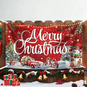 Large Merry Christmas Banner Decorations - 72x44 Inch Red Outdoor Christmas Sign for Yard, Porch, Home, Indoor Party Gifts & Photo Booth Backdrop
