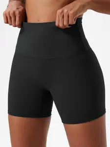 Women's Solid High Waist Sports Shorts, Breathable Comfortable High Stretch Seamless Yoga Shorts, Ladies Sportswear for Indoor Outdoor Wear
