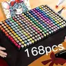 168-Pcs Colorful Marker Set - Multi Color Set with 168 Vibrant Colors, Dual-Tip Markers & Highlighters (Fine/Broad Strokes) for Adults, Office Stationery for Sketching & Precision Work