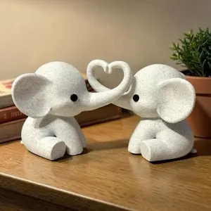 3D Printed PLA Elephant Couple with Heart Statue (7.5" W x 4" H x 3.5" D) - Cute Collectible Figurines, Home Decor Ornaments, Shelf Accessory, Wedding Gift for Couples (Symbol of Love, Unity & Good Luck)