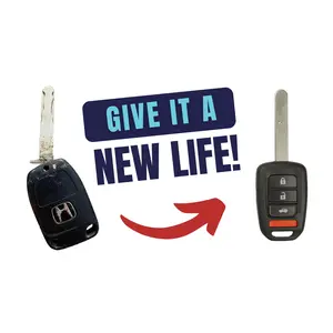 4 Button Honda Accord, Civic Key w/ Remote Fob Repair Kit w/ Key By Photo Cutting Service (HON-REPAIR-RCTNGL-4B-1T/A)
