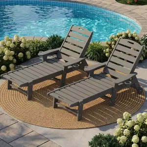 Outdoor HDPE Chaise Lounge, Oversize HDPE 5-Position Pool Lounge Chairs, Pool Lounges Chairs