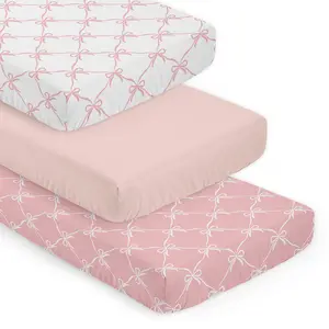 Sweet Jojo Designs 3-Piece Baby Crib Sheets Set (Pink Bows) for Girls, Infant Nursery, Toddler Room - Fitted, Standard Size (Solid Blush, Elegant Bow for Ballerina, Ballet, Dancer Princess Collection)