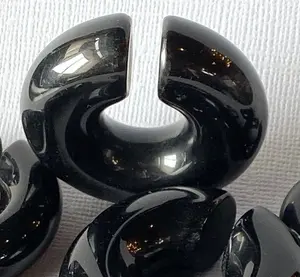 PAIR Black Onyx Stone Hoops Hanger Ear Weight Plug Gauge Tunnel Organic Earrings