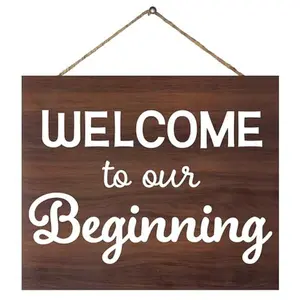 JennyGems Welcome Wedding Sign, Welcome To Our Beginning Wood Wedding Sign, Engagement, Wedding Decor, Housewarming Gifts, Brown