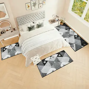 Modern Boho Geometric Patchwork Rug Set, Easy Storage Cleanable Home Carpet for Living Room Bedroom, Boho Style Rug