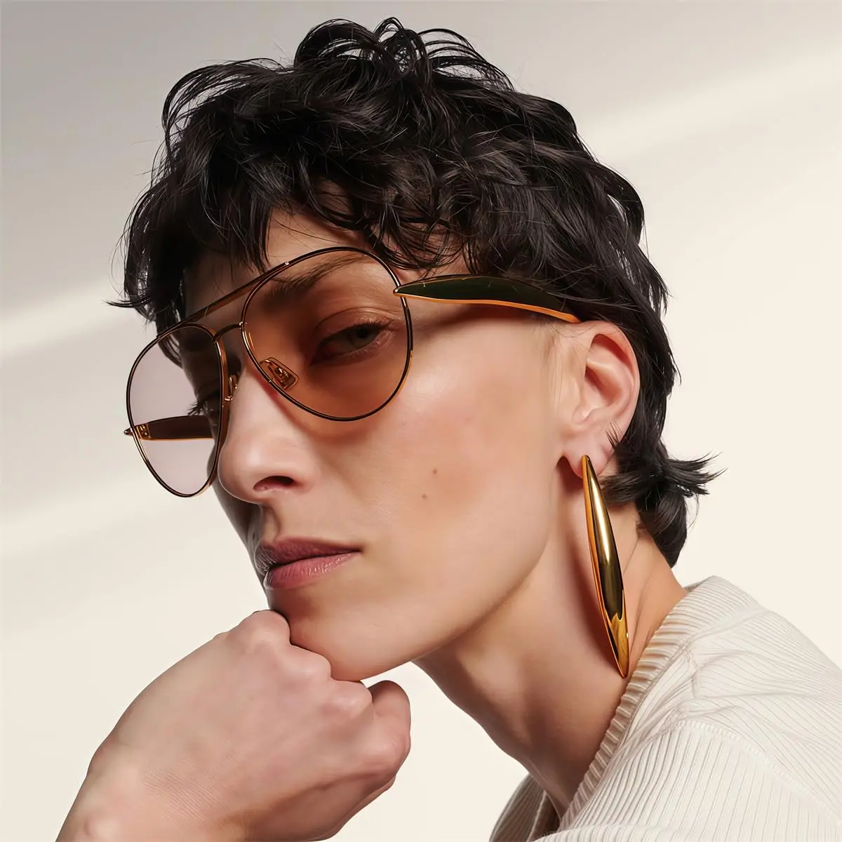 Retro Oversized Aviator Sunglasses for Women-Men - Trendy Casual 70s Metal Statement Frame Glasses, UV Protection Outdoor Wear Sunglass Aviators, Sun-Protective Eyewear