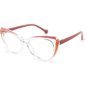 Women's cat eye blue light blocking glasses, fake bookworm transparent computer glasses, fashionable frame