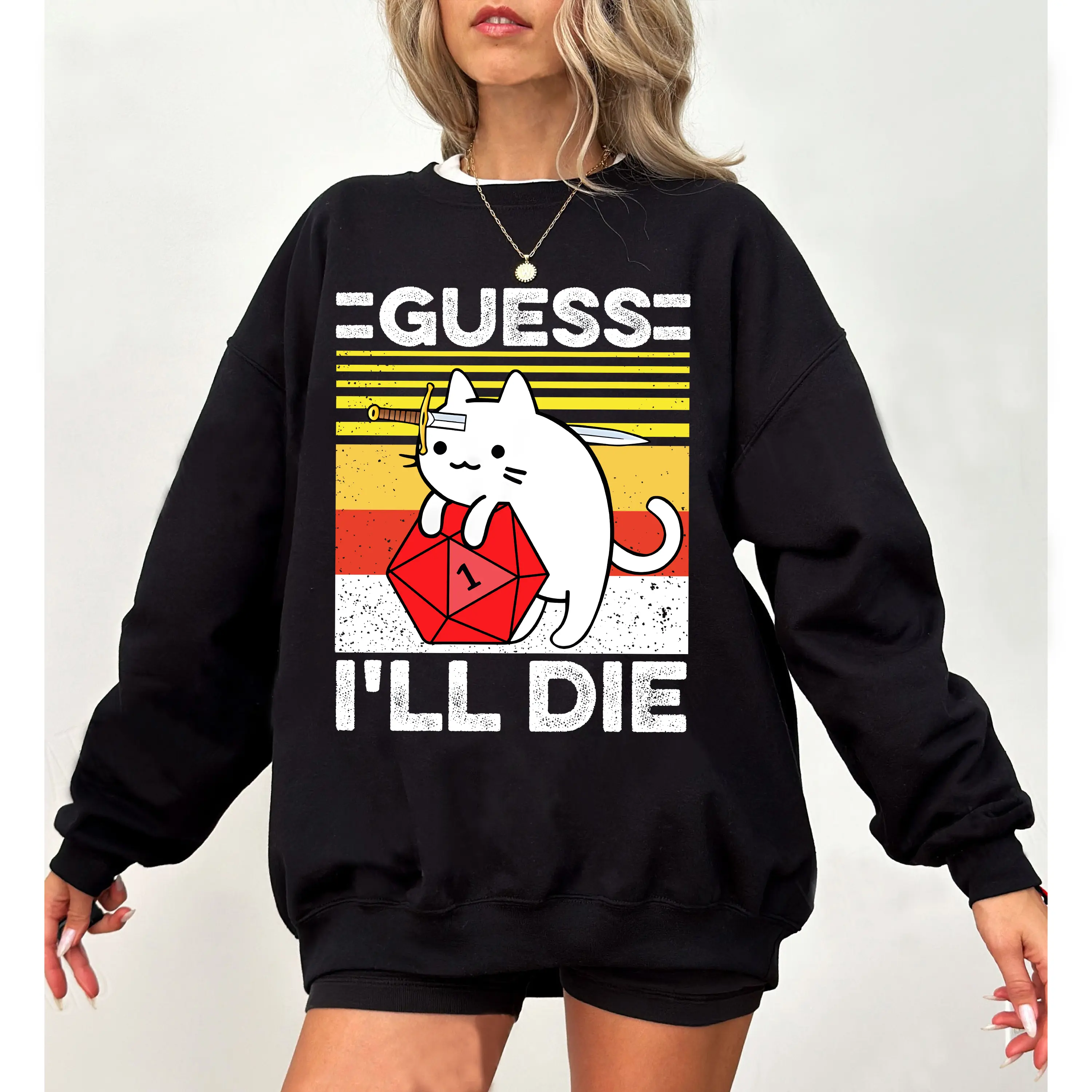 Guess I Will Die Vintage D&D Gaming T-shirt, Dungeons and Cat Tee, Dragons Graphic Sweatshirt, Dungeon Master Boho 80s Tee, Game Sweater, Gift for DM Game Master
