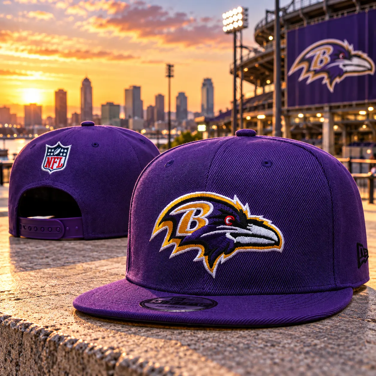Baltimore Ravens Purple 9FIFTY Snapback Hat – Embroidered NFL Team Logo, Adjustable Flat Brim Football Cap, Unisex Sports Streetwear